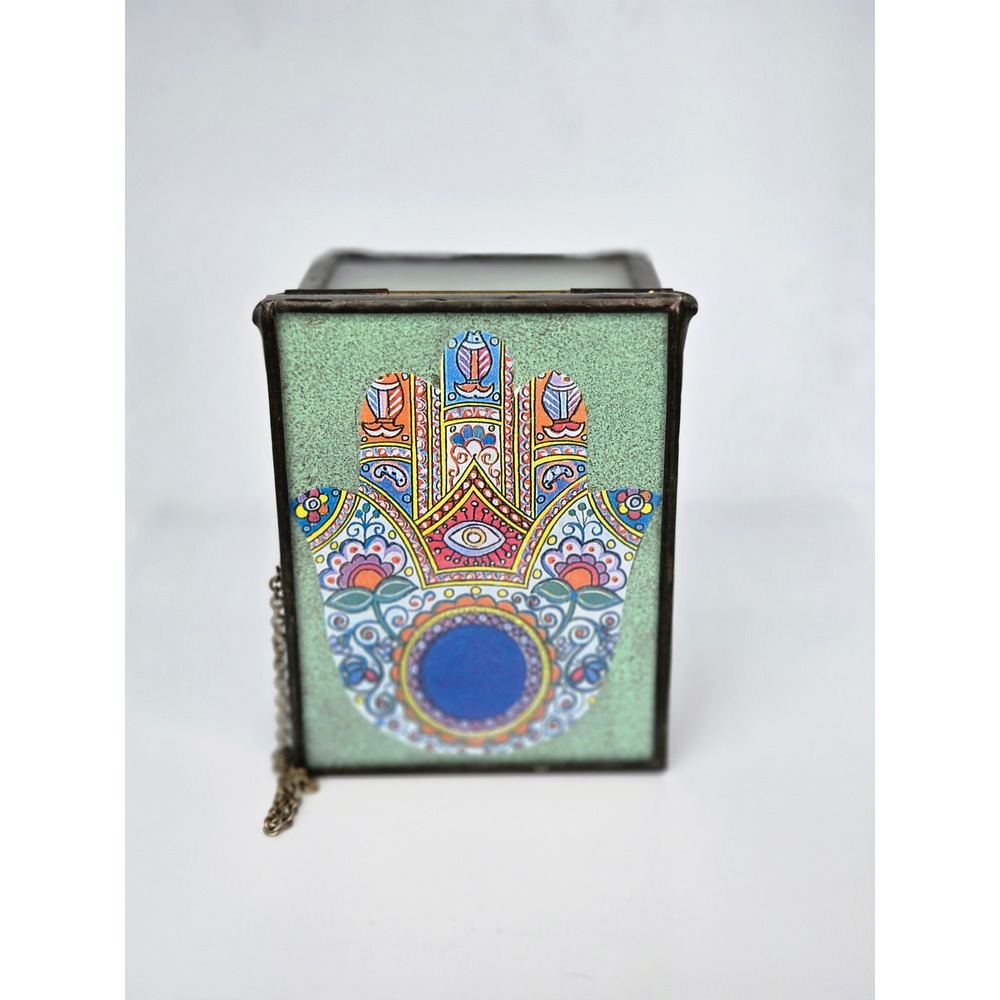 Hamsa Hand Trinket Box Glass Jewelry Box‎ Keepsake Box Decor